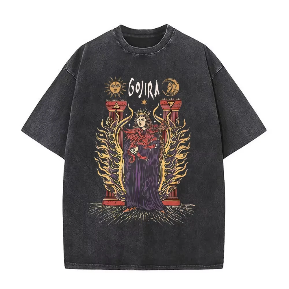 Washed Vintage Metal Rock Band Gojira T-shirt From Mars To Sirius T-shirts Men's Women Gothic Punk Oversized T Shirts Streetwear
