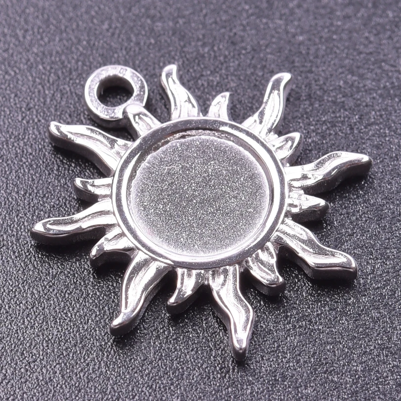 5pcs Heart Sun Angel Oval Round Blank Base DIY Stone Crystal Stainless Steel Charms For Jewelry Making Supplies No Fade Pendants