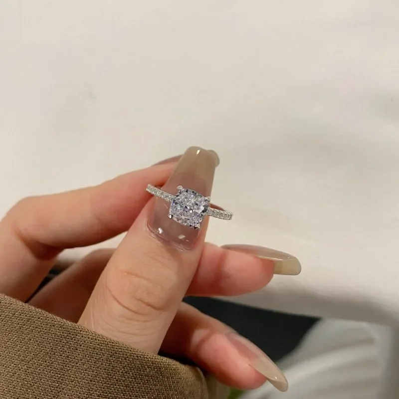 

Shining U S925 Silver High Carbon Diamond Radiant Cut 7mm 2ct Ring Fine Jewelry for Women Wedding Engagement