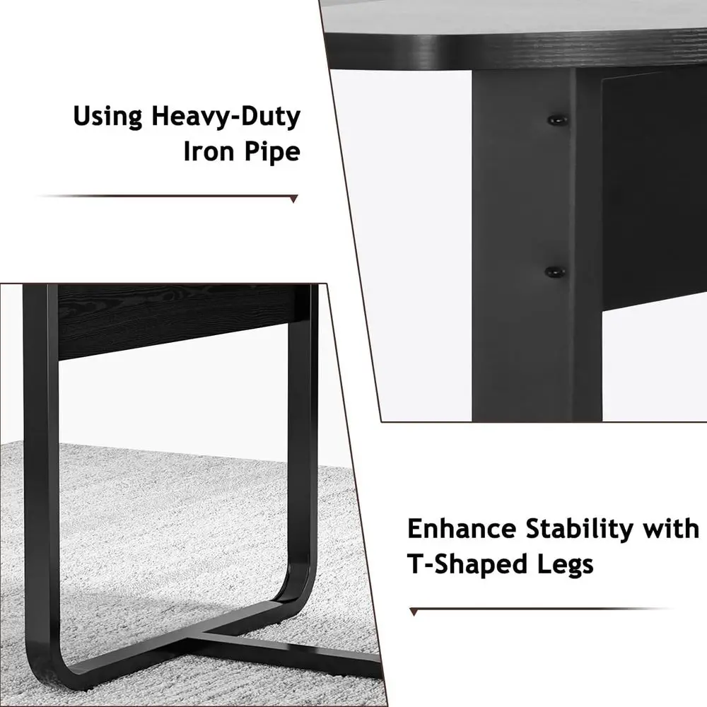 طاولة اجتماعات مكتبية حديثة منحنية من خشب الجوز والأسود مع حلقة مستطيلة، طاولة مؤتمرات طويلة بطول 8 أقدام #3