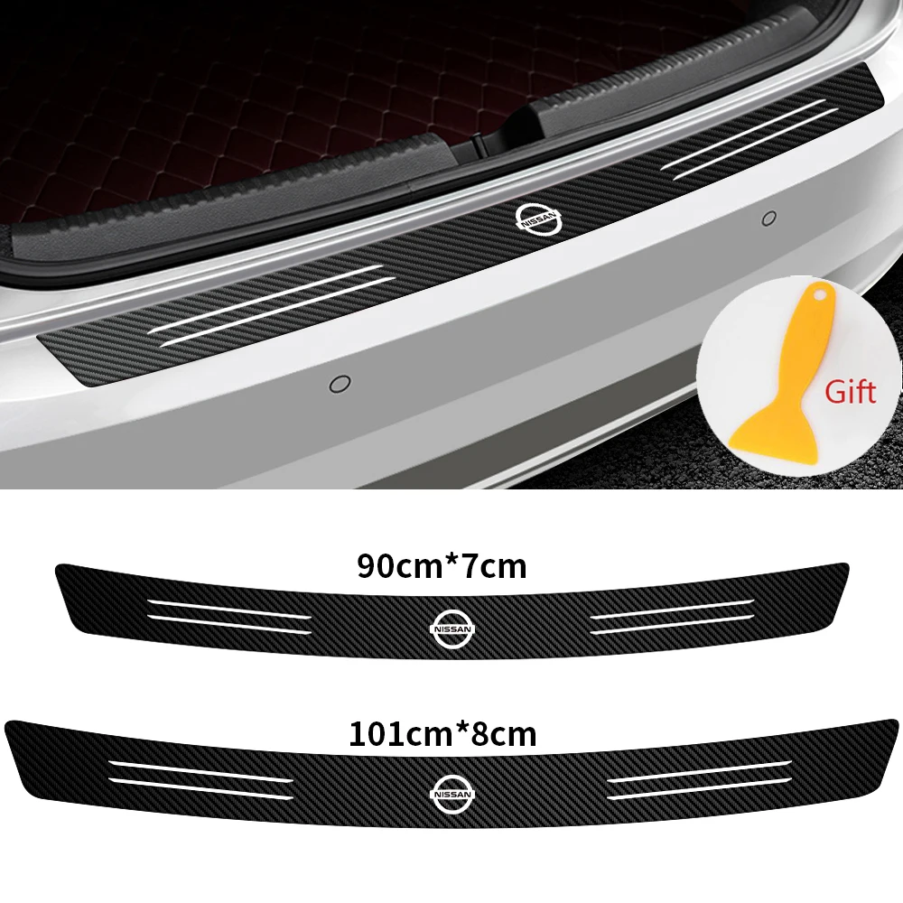 Car Carbon Fiber Logo Trunk RearGuard Plate Bumper Trim stickers For Nissan Nismo X-trail Qashqai Note Juke Sentra Patrol Navara