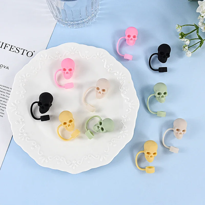 Skull Silicone Straw Covers Cap Tumblers Cup Accessories Reusable Dust-Proof Spill-Proof Plug Stopper For Stanley Water Bottle