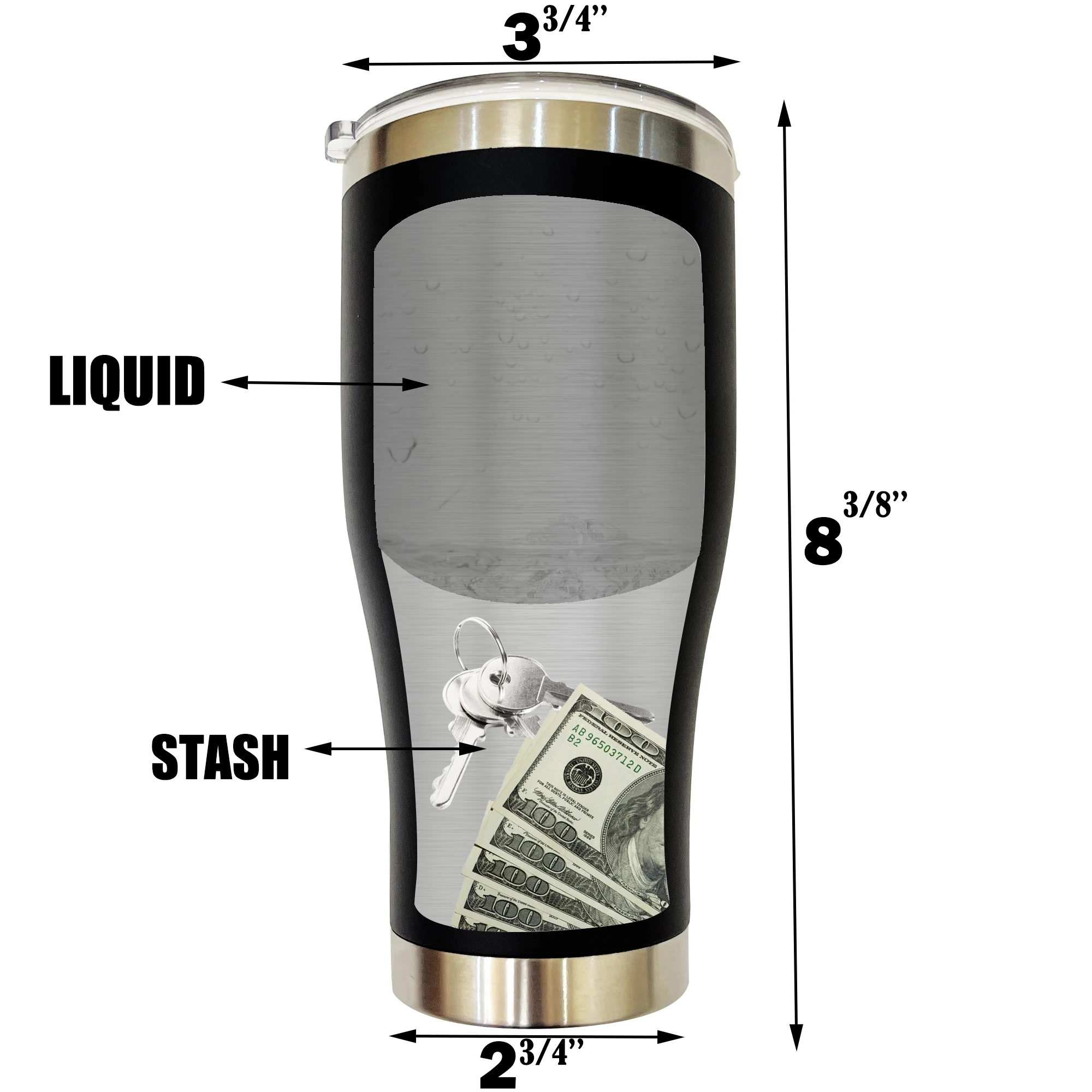 Stainless Steel Coffee Mug Tumbler Diversion Safe Water Bottle Stash Box Hidden Bottom Storage