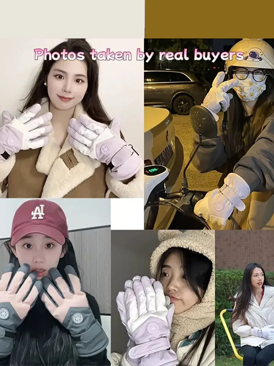 AliExpress Winter Cycling Snowboard Gloves for Unisex Waterproof Touch Screen Wool Warm Gloves PU Material Wear-resistant Cycling Gloves