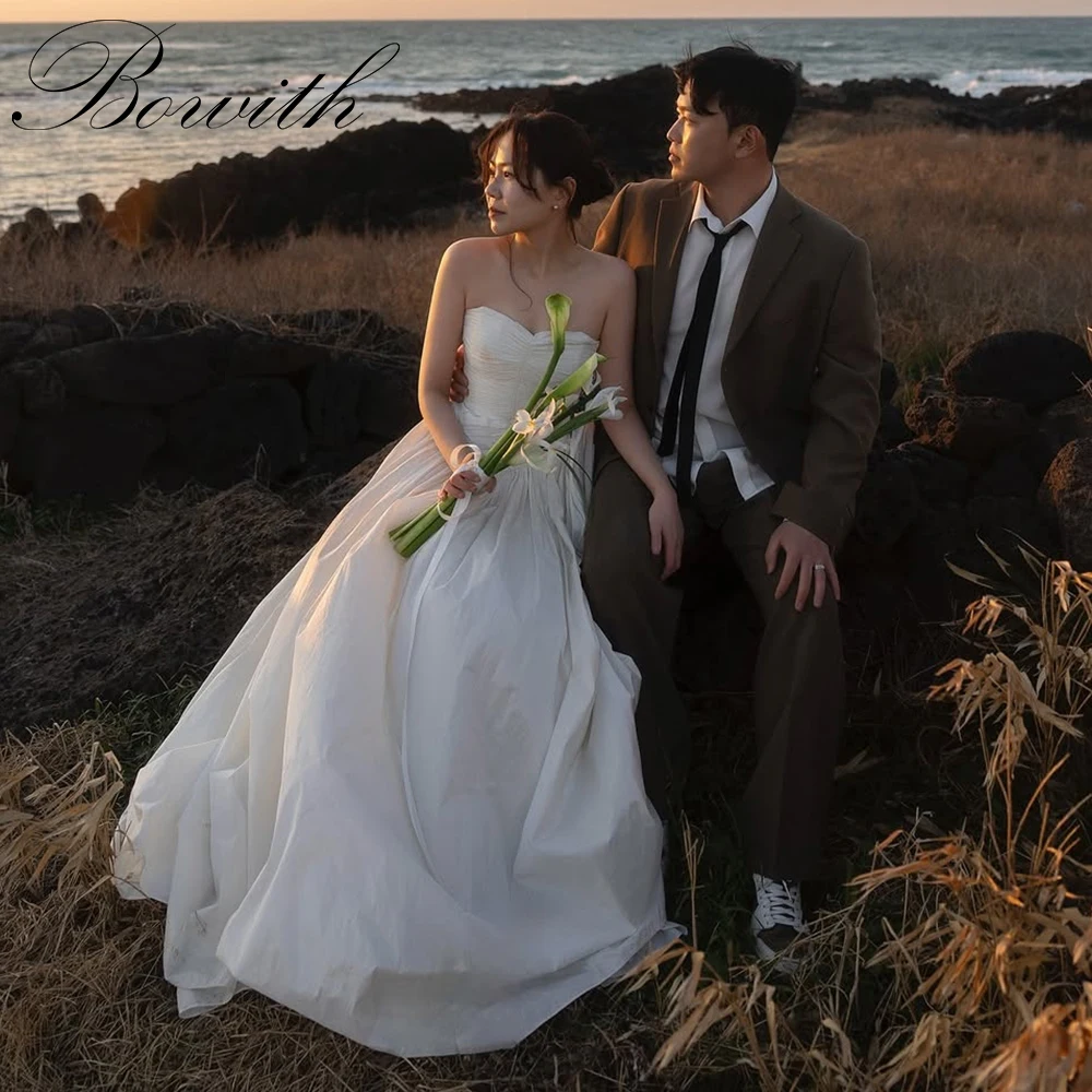 

Bowith Korean Wedding Snap Dresses Customized Strapless A-Line Wedding Dresses Sleeveless Elegant Bridal Reception Dresses