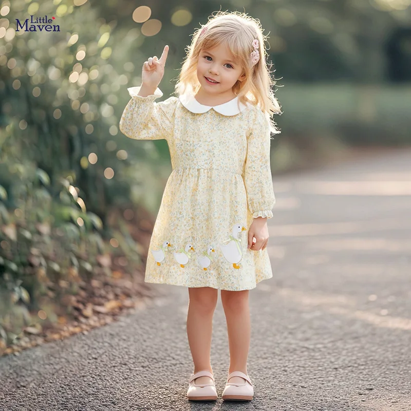 

2025New Autumn Girls Dress Wind Child Dress Cute Cartoon Children's Dress Wholesale