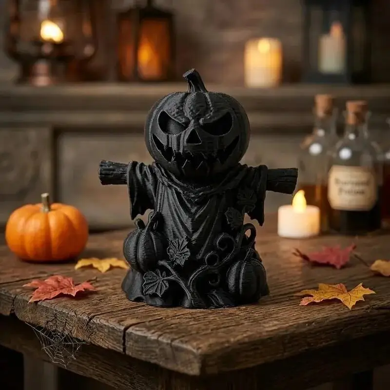 Desktop Decoration Item Pumpkin-headed Straw Man with Base Pumpkin Decorative Display Furniture Halloween Gift Table Decoration