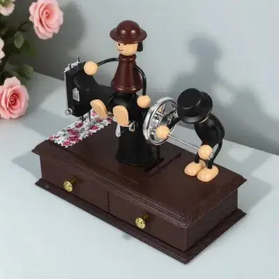 

Retro Music Box Sewing Machine Style Artistic Compact Size Decorative Piece for Room Shelf Display Creative Gift Idea