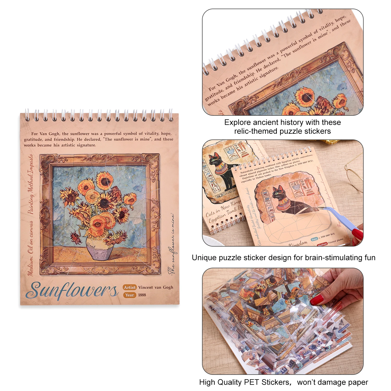10 World Cultural Antiquities Puzzle Sticker Book, Vintage Egypt Crown Mask Pattern for Adults Teens Antique Lover view 4