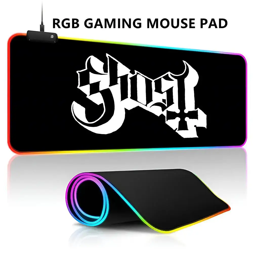 

Коврик для мыши Ghost Heavy Metal Band RGB со светодиодной подсветкой, игровой коврик для мыши, водонепроницаемый большой ковер для геймерской мыши, большой коврик для клавиатуры Mause, ПК Des
