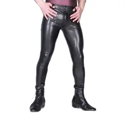 Men's Tight Leather Pants High Elastic PU Faux Leather Motorcycle Pants Fashion Sexy Convex Crotch Punk Casual Pencil Pants