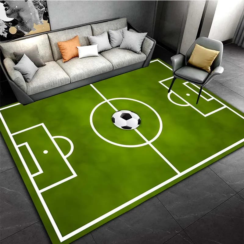 

Soccer Field Pattern Mat Non-Slip for Living Room, Office, Bedroom Decor, Green with White Soccer Ball Design, Soccer Room Decor