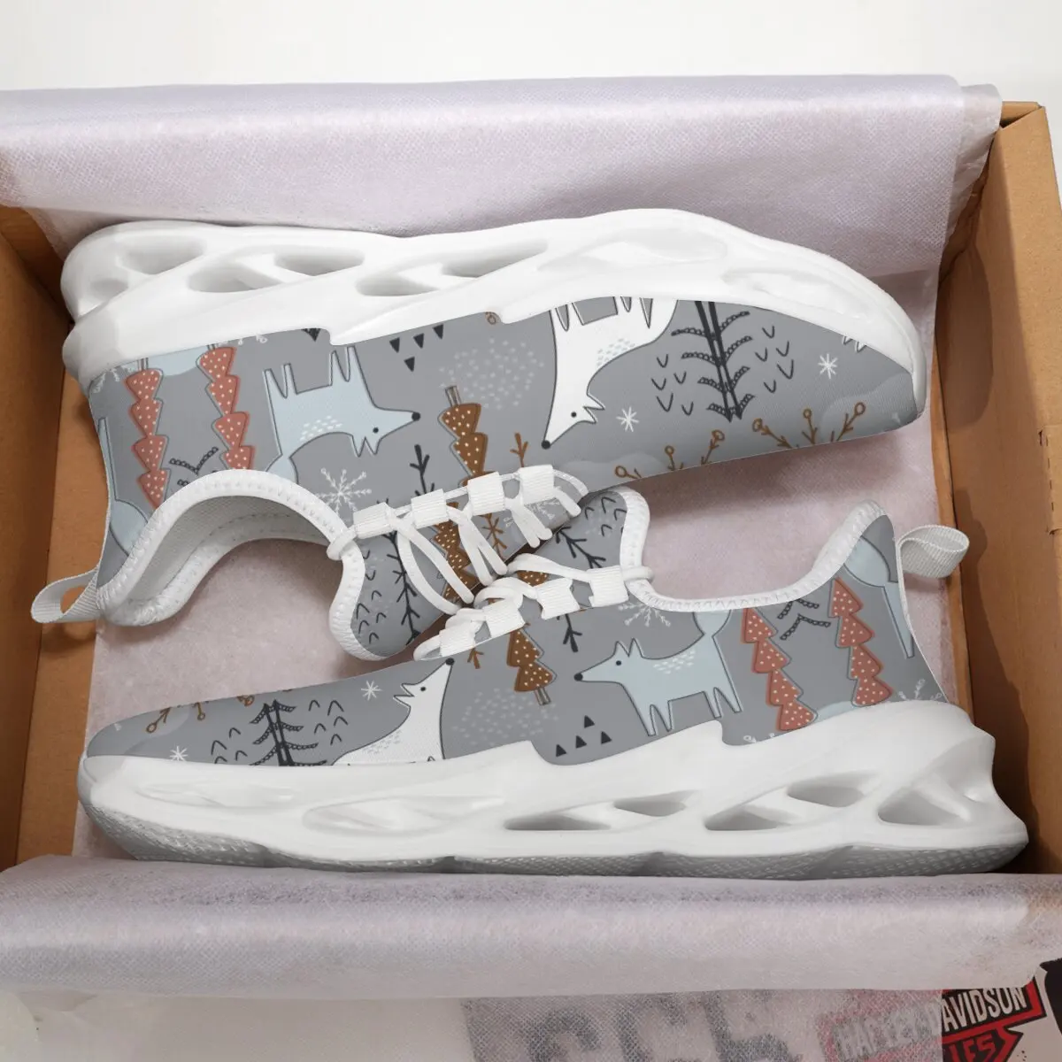 

Дышащая летающая тканая обувь на шнуровке для пары, рождественский подарок оленей с цветочным принтом, спортивная обувь на шнуровке