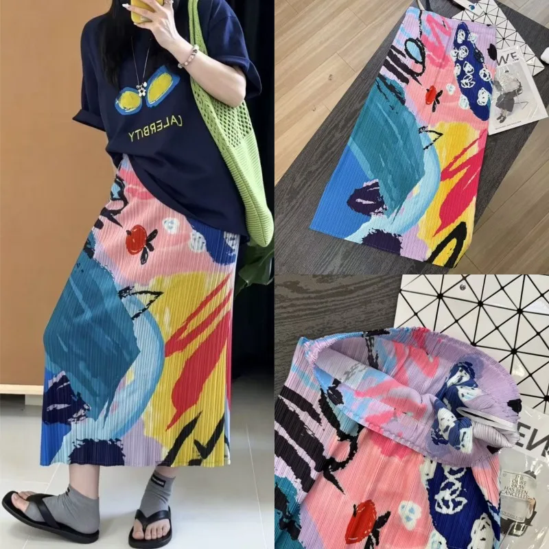 Miyake Pleated 2026 Original New Summer Elastic Waist Skirt Pleated High School Style Long Skirt with Three-dimensional Texture