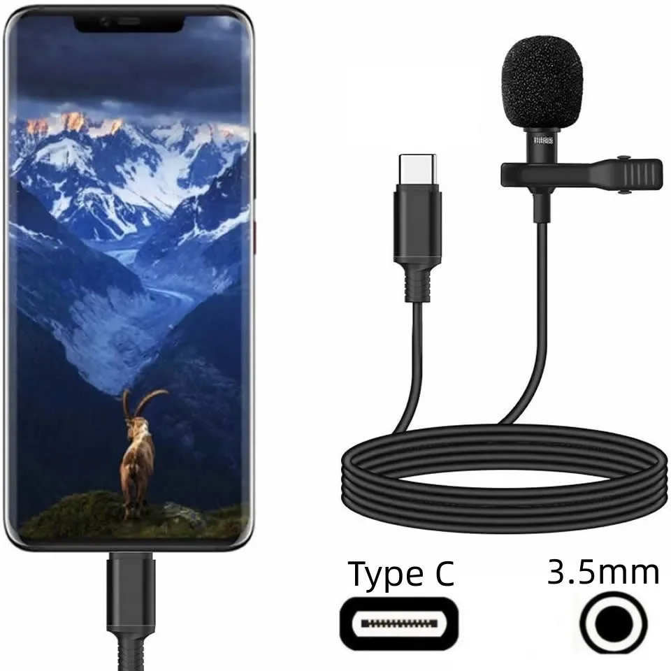 

Portable 3.5mm/Type C Mini Microphone For Phone Clip-on Lapel Lavalier Professional Mic For PC Laptop Mobile Type C Microphones