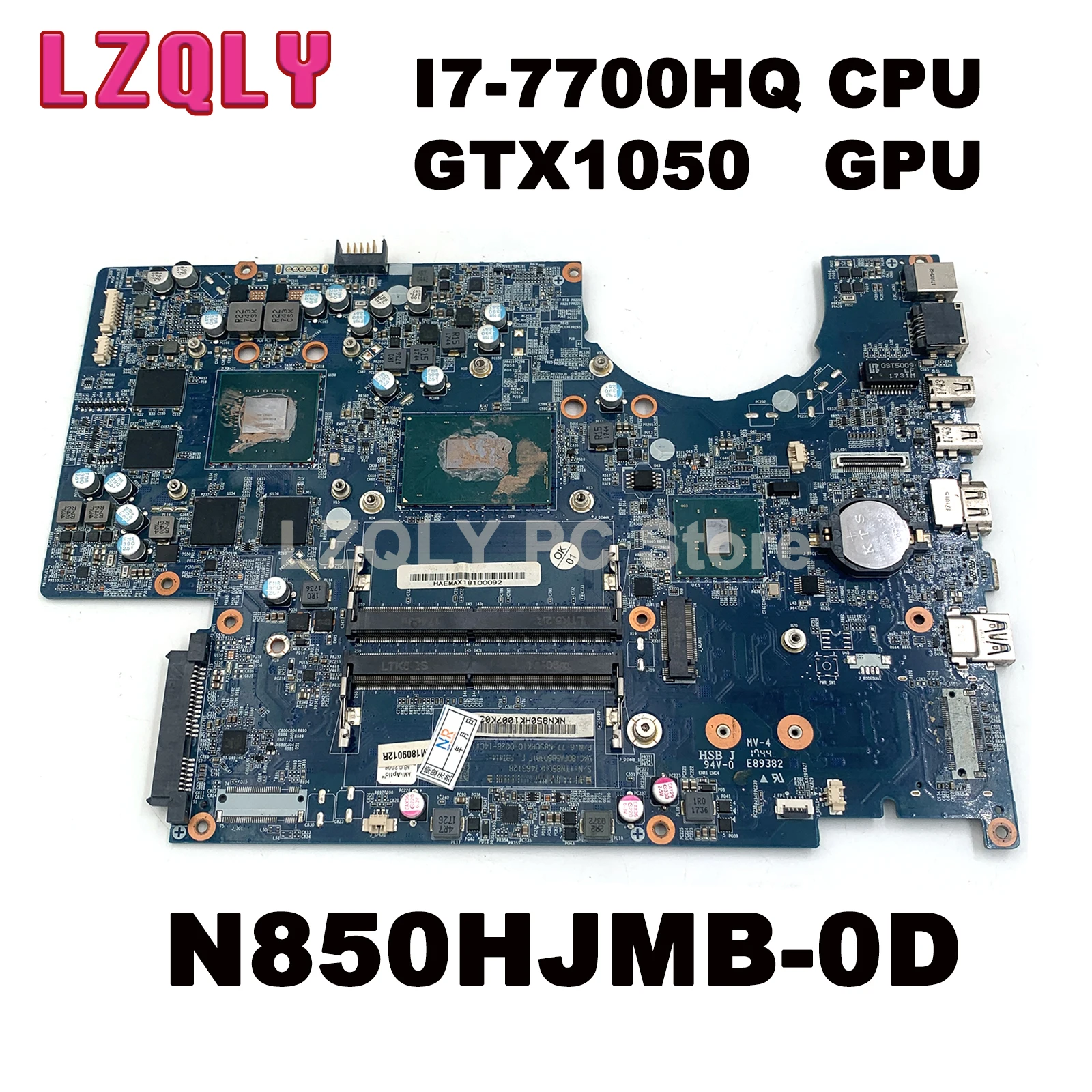 

FOR CLEVO N855HJ Laptop Motherboard 6-71-N85H0-D02B N850HJMB-0D I7-7700HQ CPU GTX1050 GPU Main Board Full Test