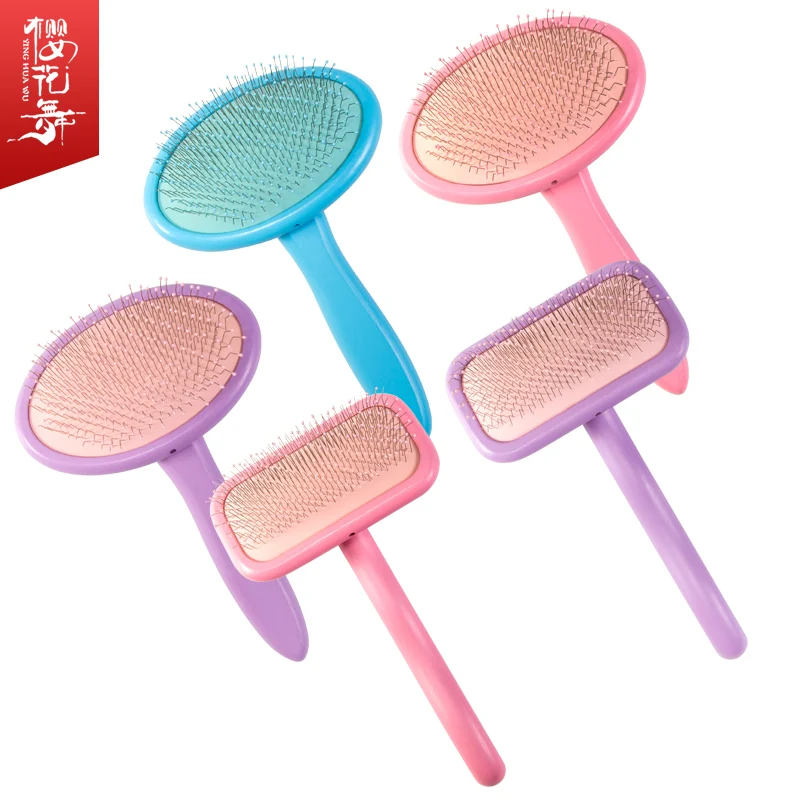 Pet Grooming Brush Hair Colorful Wood Comb Rubber Pet Hair With Dot Protect Pet Skin Wood Comb Pet Hair Cleaning Tools