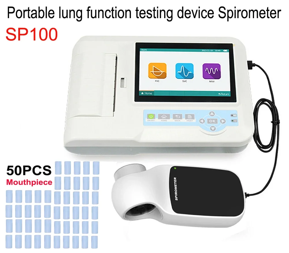 

SP100 Digital Spirometer 7" Touch Screen FVC VC SVC MVV Lung Function Pulmonary Breathing Diagnostic Device +50PCS Mouthpieces