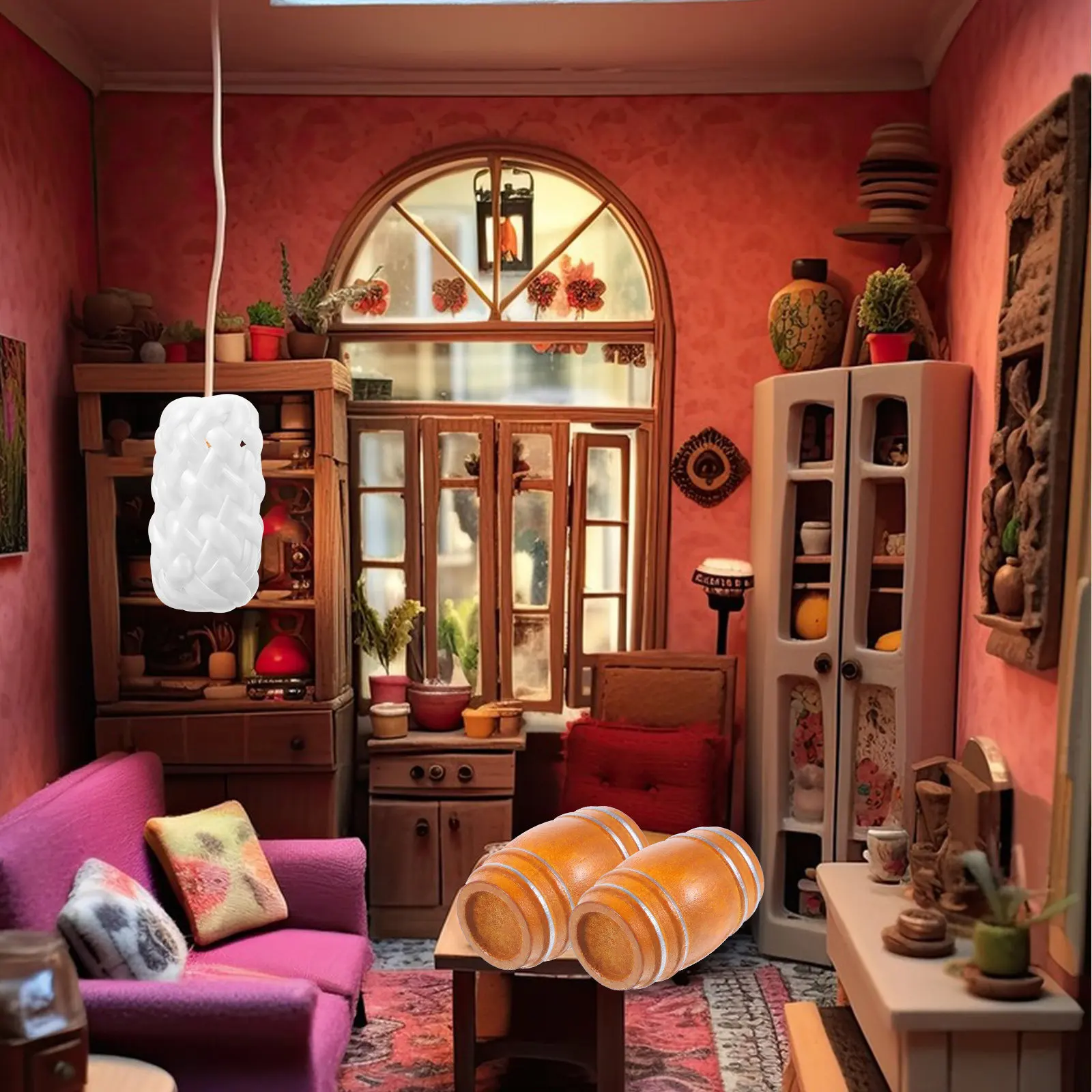 

2 шт. миниатюрных плетеных абажура из искусственного ротанга, элегантный деревенский декор для рукоделия, детского сада, офиса, бара, ресторана