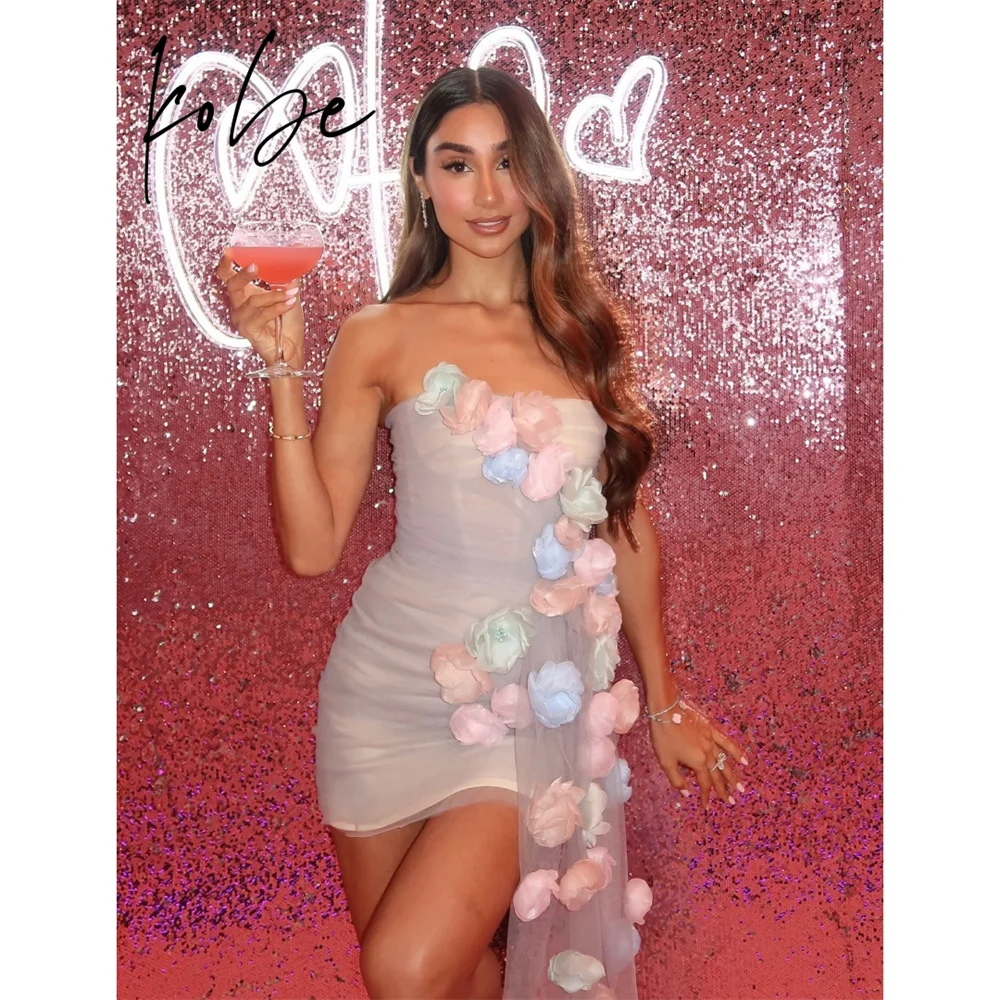 

Kobe Strapless Sleeveless Prom Dresses 2025 Flower Backless Mini Customized فساتين سهرات Elegant vestido de gala noche mujer