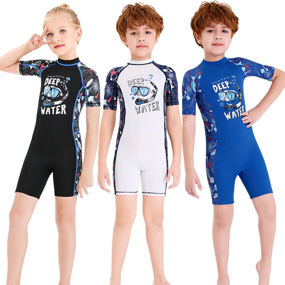 

Kids Swimwear Beachwear Romper Summer Bathing Suit Short Sleeves Swimsuit Boys Girls One-Piece Swimming Jumpsuit Rash Guard