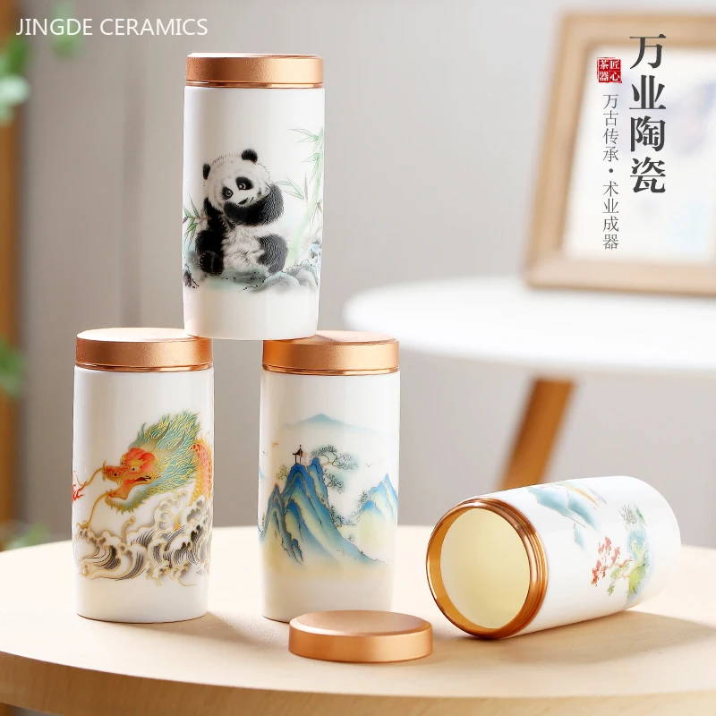 

Mutton Fat Jade White Porcelain Tea Jar Ceramic Portable Travel Sealed Coffee Container Tea Box Custom Exquisite Teaware Gifts