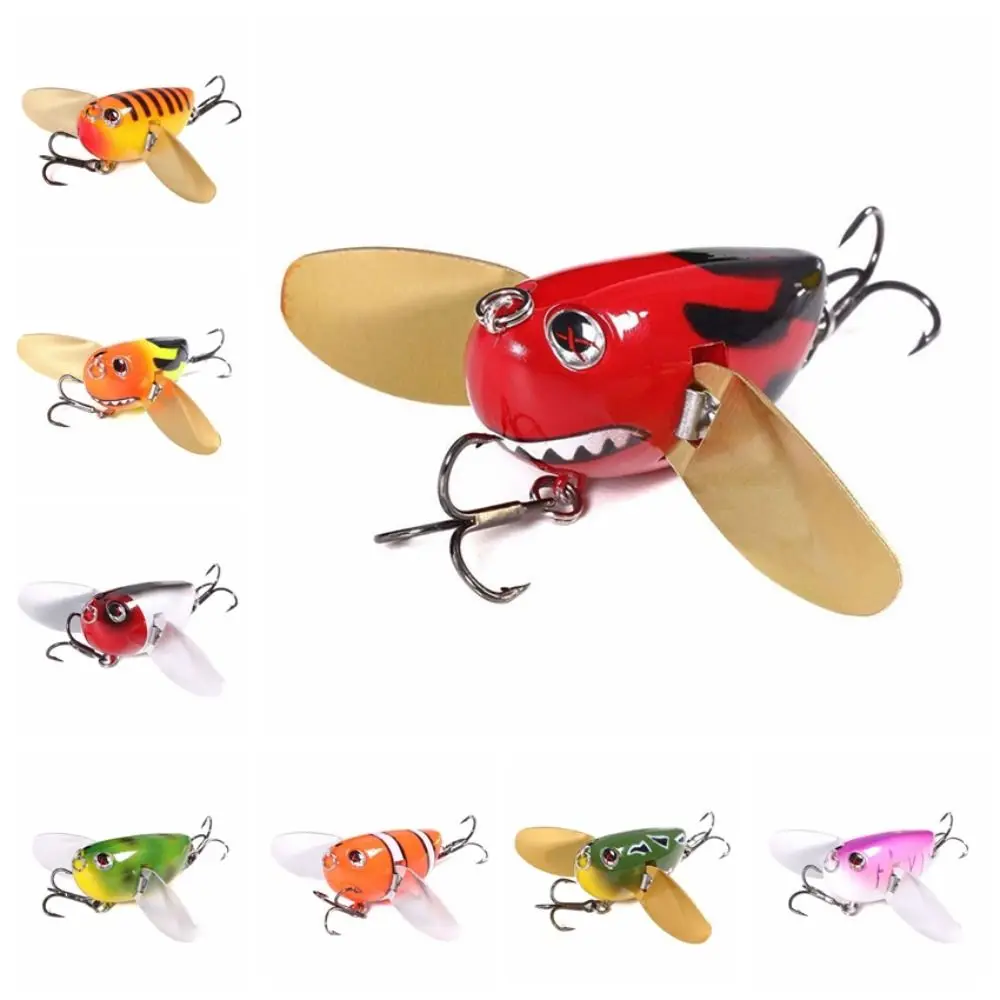 Lifelike Bee Crankbait Lure with Two Metal Spoon Artificial Fishing Lure Simulation Bumblebee Bee-Shaped Fishing Bait Trout