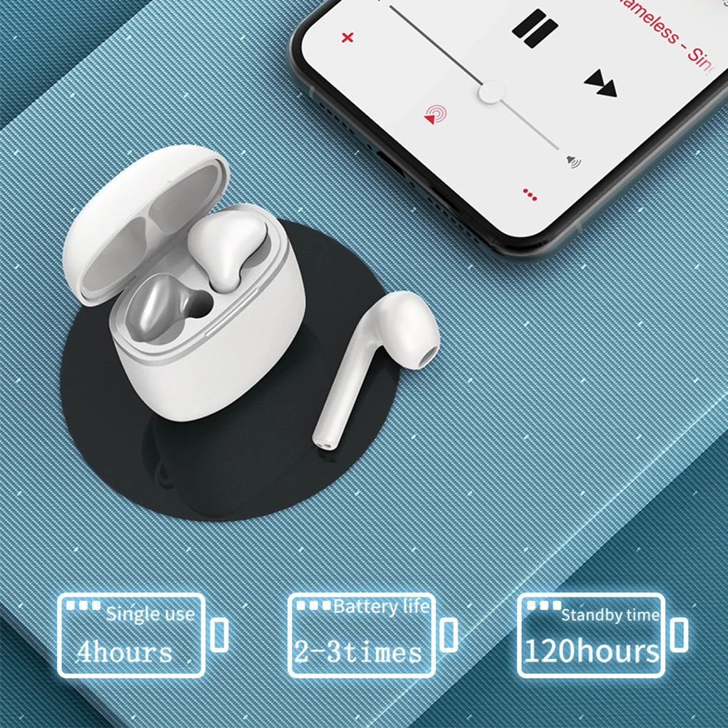 白いワイヤレススマートフォンヘッドフォン、ステレオサブウーファー、スポーツイヤホン