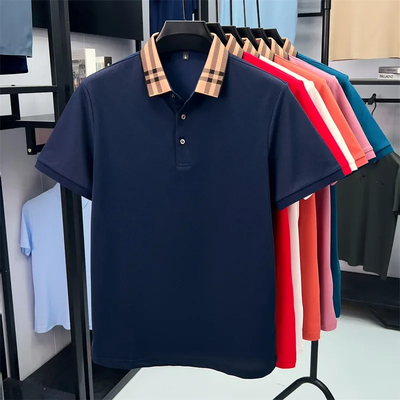 Pop High Quality Striped Lapel Short Sleeve T-shirt Men's Summer Comfort Fashion Trend Loose Casual New Breathable Luxury Polo S - Image 6