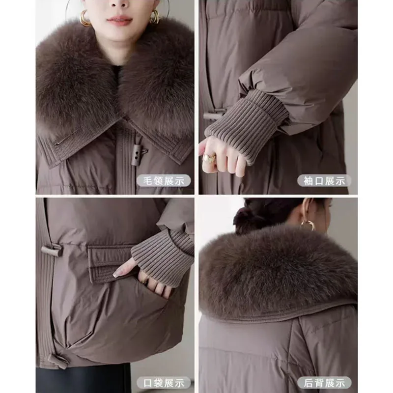 2024 Winter New Down Cotton-Padded Jacket Women\'s Overcoat Short Thicke Warm Parka Loose Wool Collar Stitching Cotton Coat