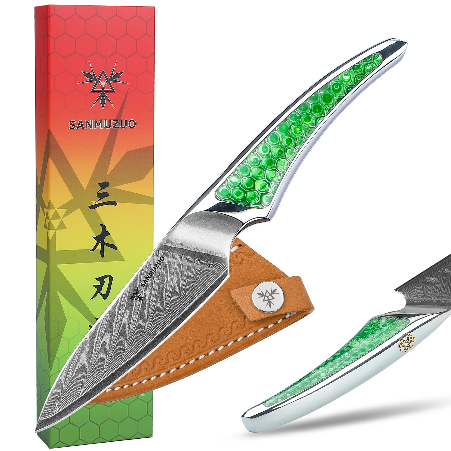 

SANMUZUO 3.5 Inch Paring Knife - LA-S9 Series - Damascus Steel Kitchen Peeling Knife for Fruit Peeling & Slicing - Resin Handle