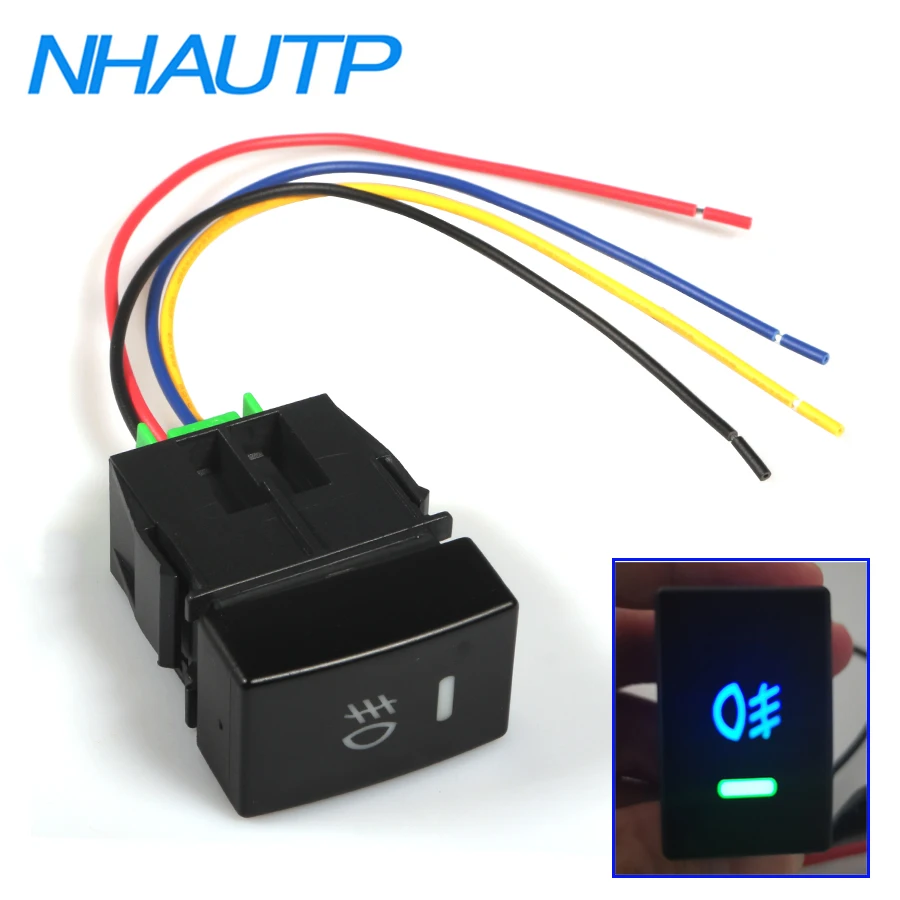 NHAUTP 1Pcs ON-OFF Button For Honda Civic City Fit VEZEL CR-V BR-V Odyssey Accord Fog Light Switch 5Pin 4-Connect Wire 12V