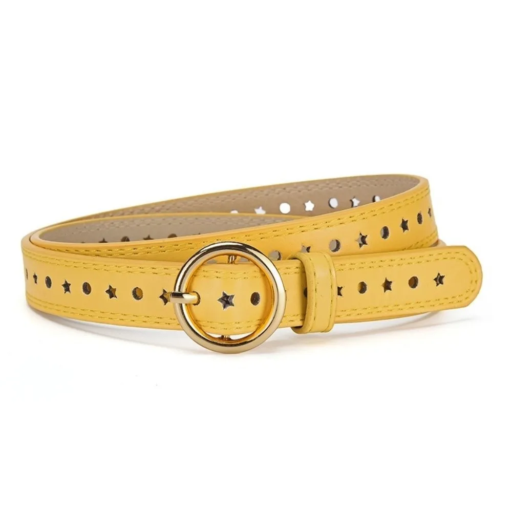 New Colorful Children's Dress Belt Round Buckle Versatile Women's Everyday Belt Perforated Design Five-Pointed Star Belt Gift