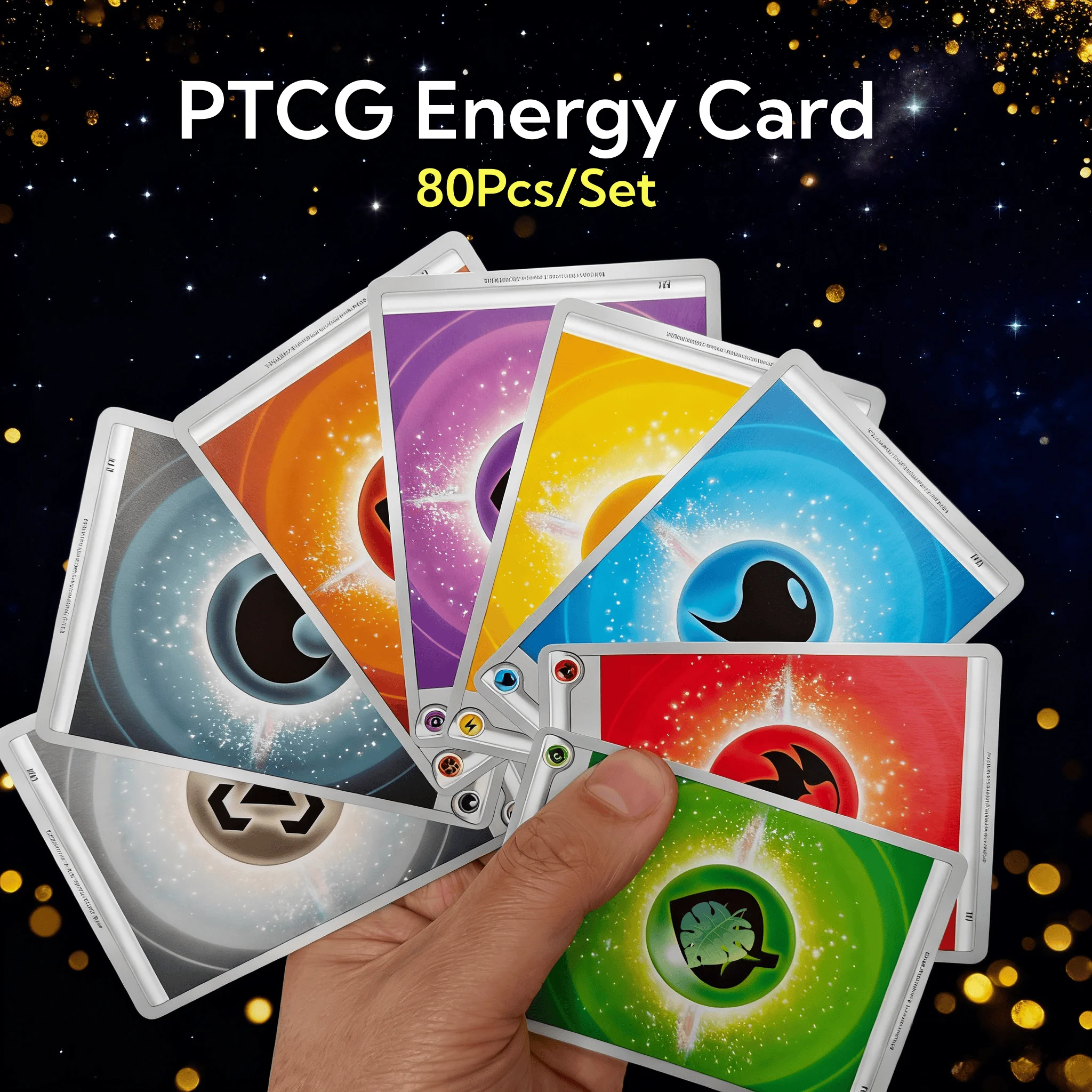 80 ชิ้น/ชุด การ์ดพลังงาน PTCG ขอบขาว ด้านหลังการ์ดเป็นสีน้ำเงิน ใช้เป็นการ์ดสำรองสำหรับเกมกระดาน