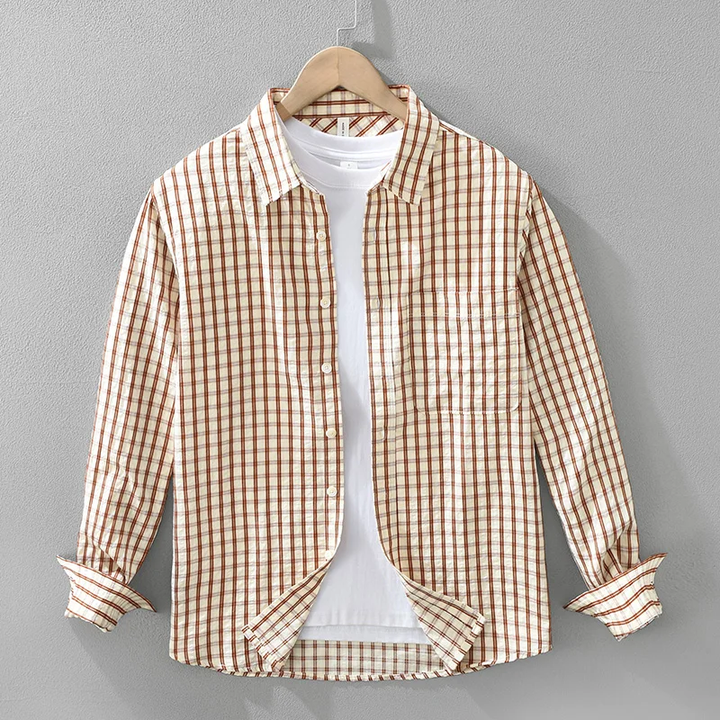 Men's Plaid Long-sleeved Shirt 2026 Japanese Retro Spring New Style Small Fresh Trendy Loose Shirt Casual Jacket
