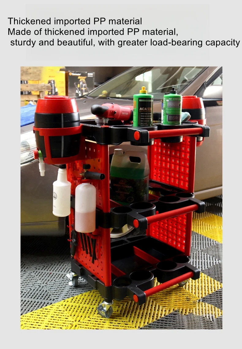 Car beauty store car wash store special multi-function three-tier tool cart plastic car wash room cart auto repair store - Image 3