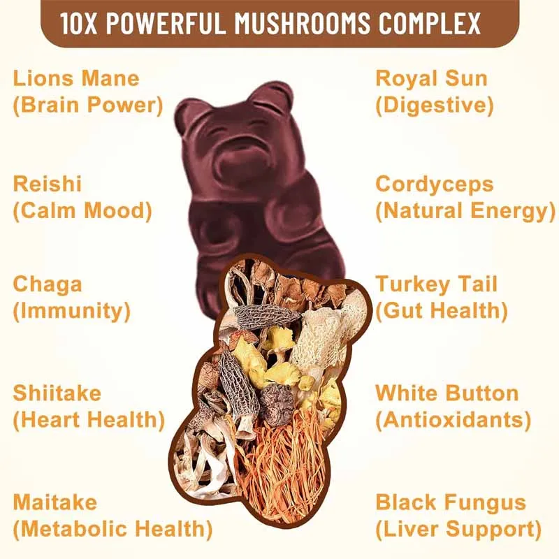 10 Organic Mushroom Compounds 3300mg - Lion Mane Contains Mushroom, Lingzhi, Turkey Tail, Chaga To Support Immunity