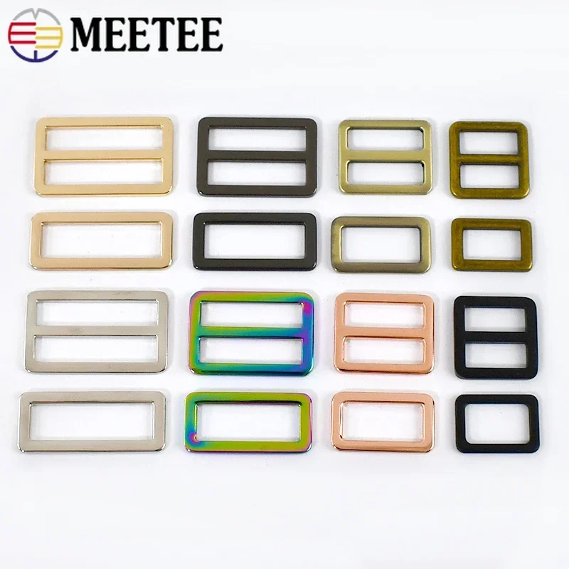 10Pcs Meetee 20-50mm Metal Bag Strap Ring Buckles Tri-Glide Slider Clasp Webbing Side Adjustable Buckle DIY Hardware Accessories