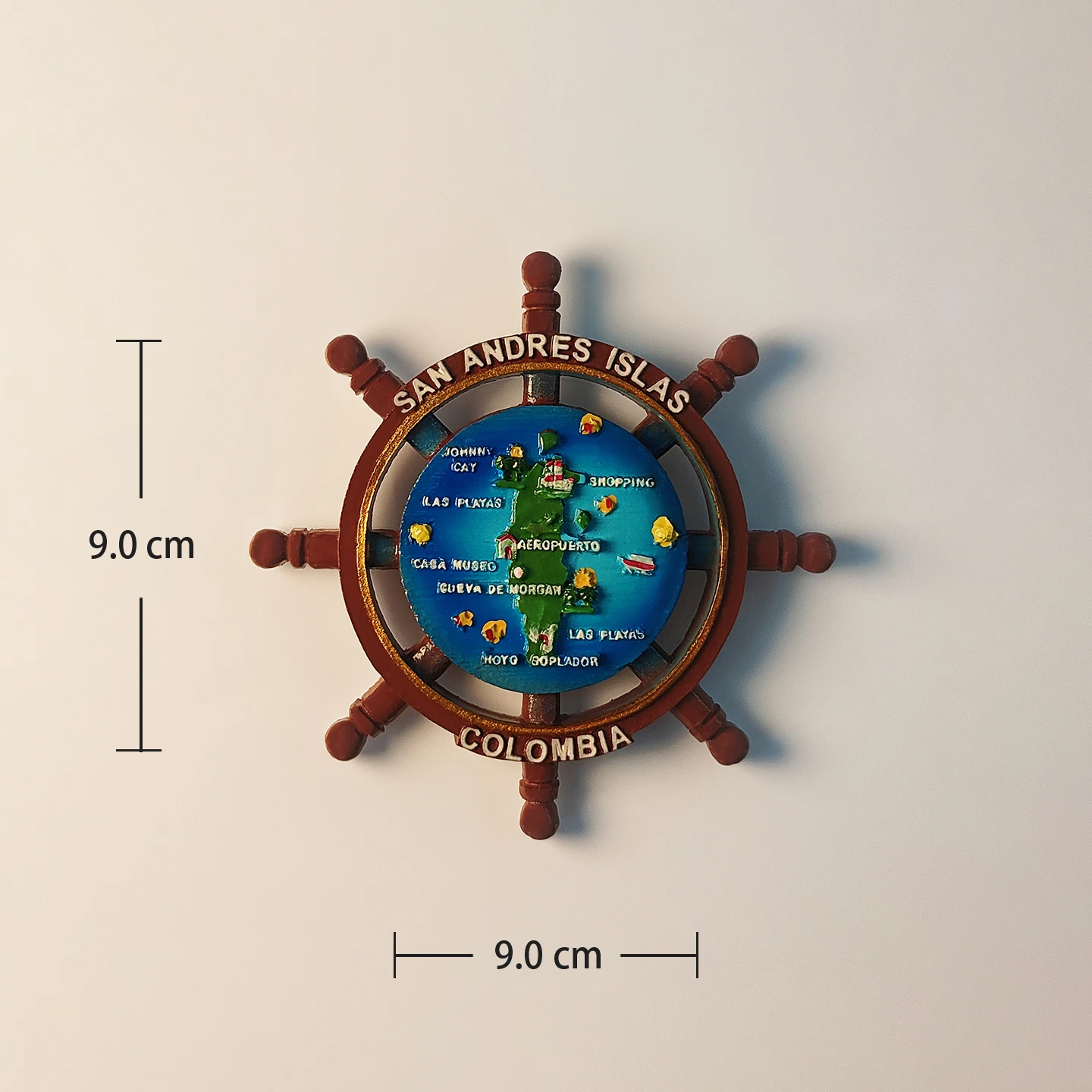كولومبيا، جزر سان أندريس، الدفة، الخريطة، مجسمة ثلاثية الأبعاد، هدايا تذكارية للسياحة، لوحة من الراتنج، مغناطيس الثلاجة