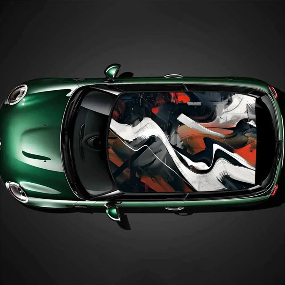 

Абстрактная черно-белая наклейка на крышу автомобиля, обертка для гонок, внедорожник, автоаксессуары, упаковка, ПВХ, капот автомобиля, графическая наклейка, украшение