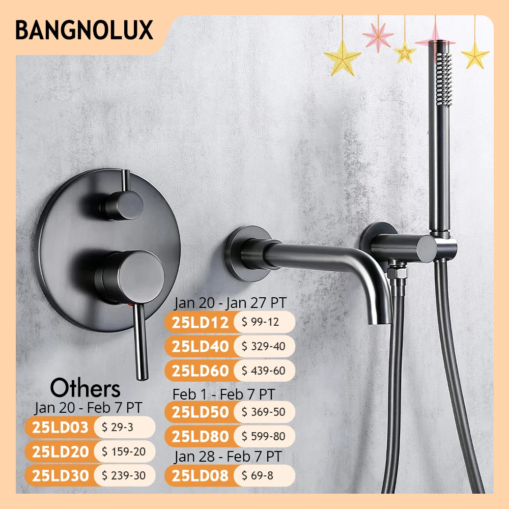 Bathtub Mixer Tap Set Shower Hot And Cold Bathroom Faucet Brushed Stanless Steel Diverter With Wall Mount Spout Handheld Hose