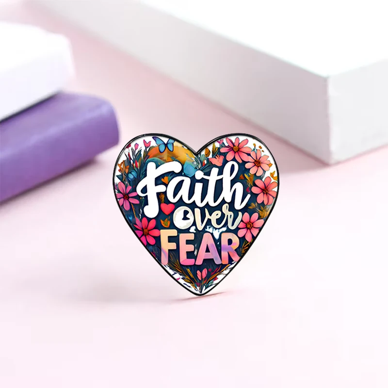 Heart of flowers Faith Over Fear pin Funny Brooches Shirt Lapel Cute Badge Cartoon Jewelry Gift for Lover Girl Friends