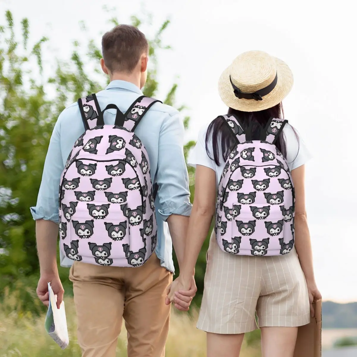 Zaino Kawaii Pixel Kuromi per uomo donna adolescente scuola superiore lavoro zainetto simpatico cartone animato borse di tela per computer portatile all'aperto