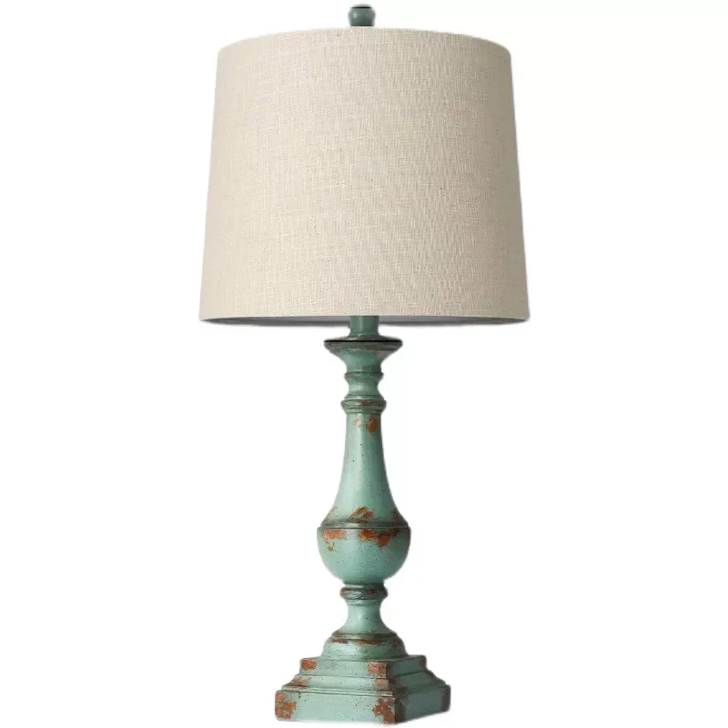 Creative American village retro old wood table lamp living room dining room bedroom bedside study green table lamp