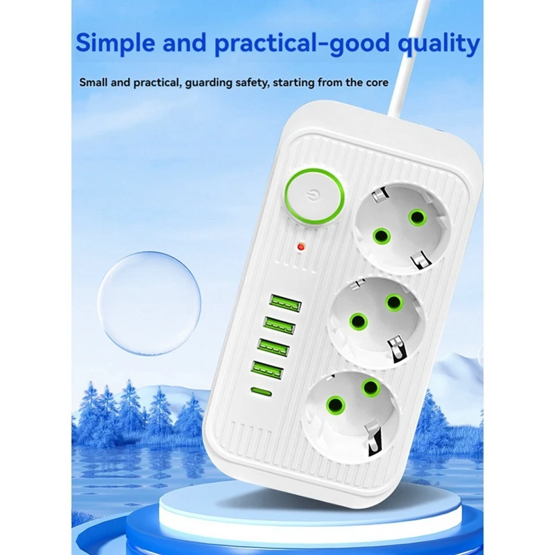 USBおよびタイプC電源ソケット付き延長コード,ネットワークフィルターアダプター,EUプラグ,急速充電,2m