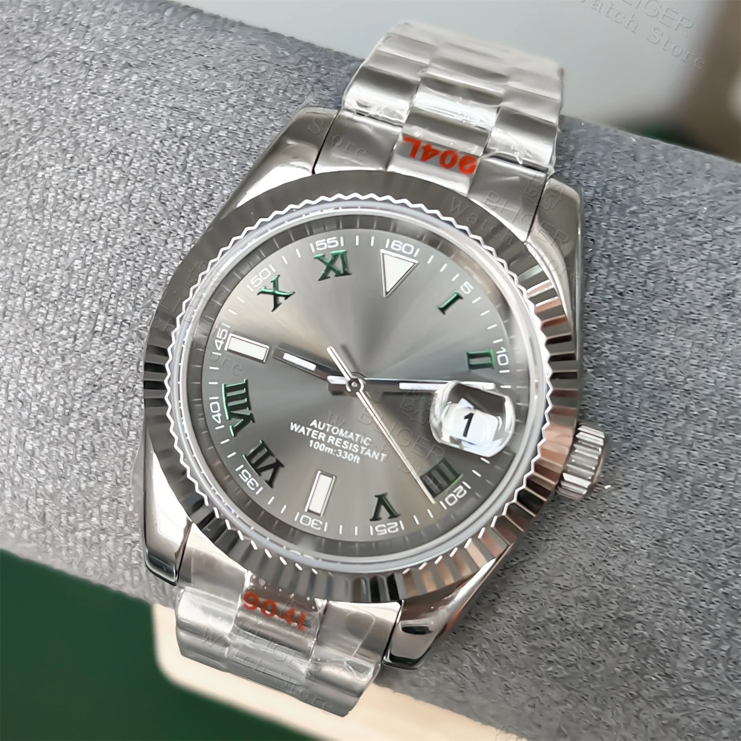 BLIGER 36 مللي متر 39 مللي متر أمة الله رمادي الهاتفي الأخضر الداكن الأرقام الرومانية NH35 التلقائي ساعة رجالية الفولاذ المقاوم للصدأ حزام الياقوت الزجاج