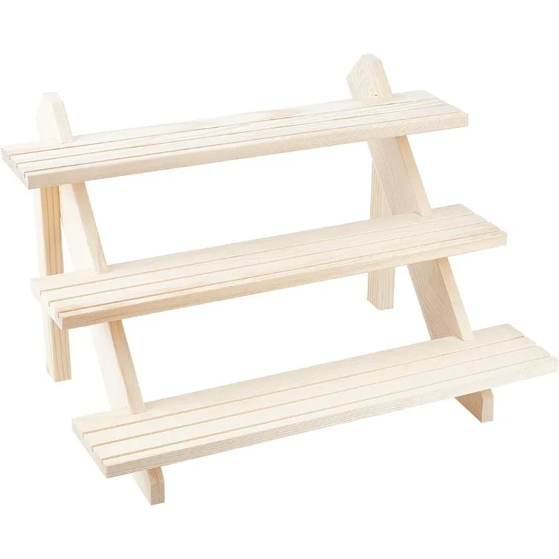 3-Tier Log Retail Earring Display Riser, Earring & Ring Holder Detachable Unfinished Wood Retail Jewelry Card Display Stand