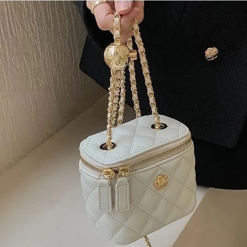 Ladies Bag Camellia Rhombus Box Bag with Adjustable Chain Summer Mini Single Shoulder Bag Crossbody Bag for Women