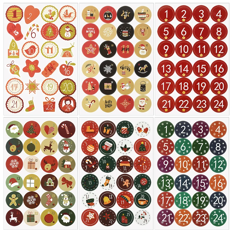 24Pcs/sheet Merry Christmas Advent Calendar Number Sticker DIY Cookie Candy Gift Seal Label Sticker Christmas Decor 2025New Year