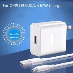 For 67W Supervooc Charger EU/US/ Fast Charge Adapter For OPPO A2 A1 K10 Pro K10X Reno 11 10 9 8 Pro+ Find N3 N2 +Type C Cable